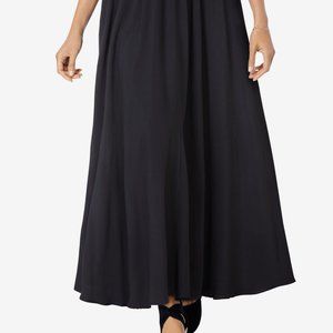 Pull-On Elastic Waist Soft Maxi Skirt Black with Pockets Petite 20WP